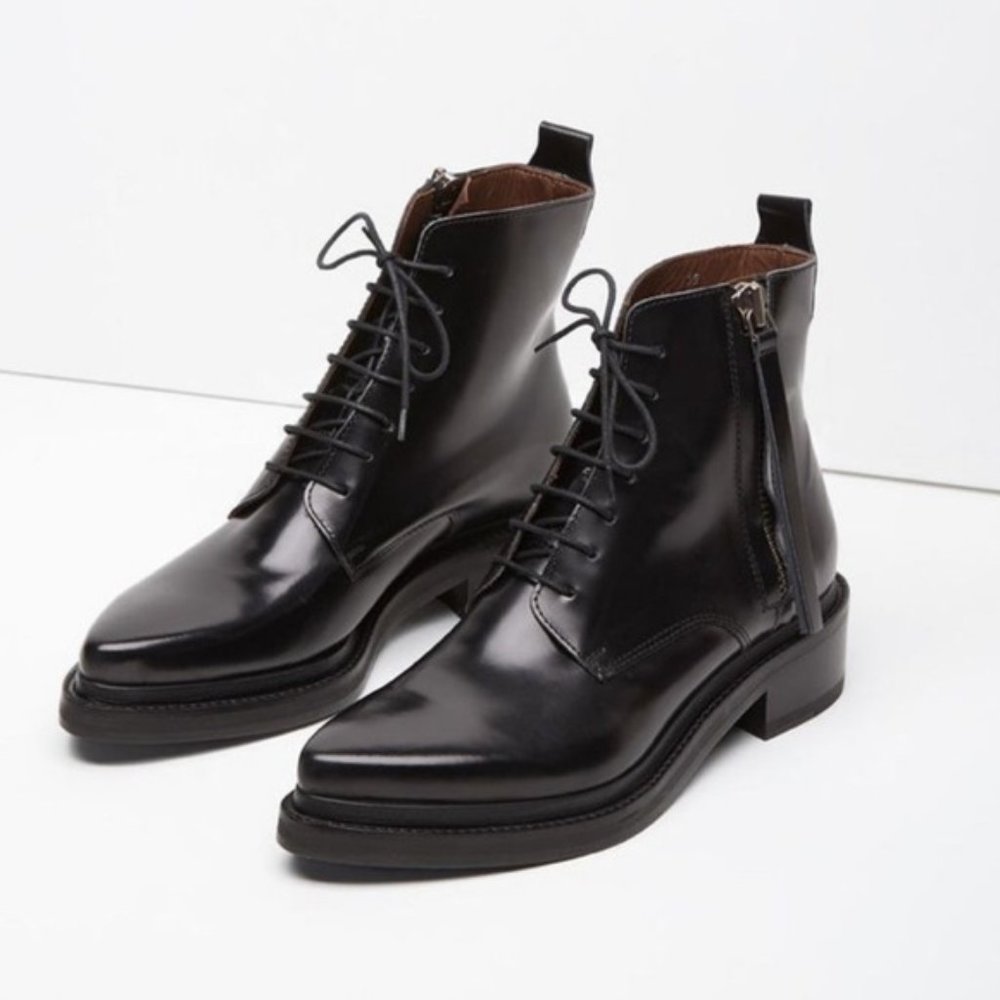 Acne Studios Linden Boots Black Leather Combat - Picture 1 of 13